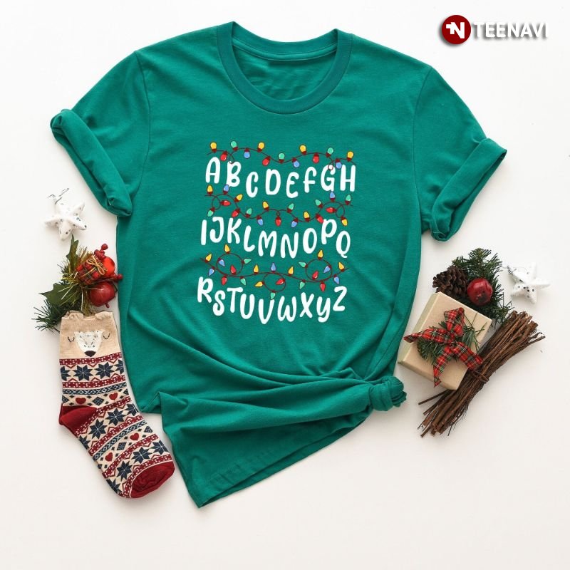 Christmas Teacher Alphabet Shirt, Funny Alphabet Xmas Lights