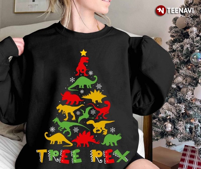Xmas Dinosaur Tree Sweatshirt, Tree Rex