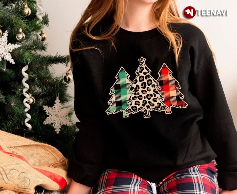 Christmas Party Sweatshirt, Christmas Trees Leopard