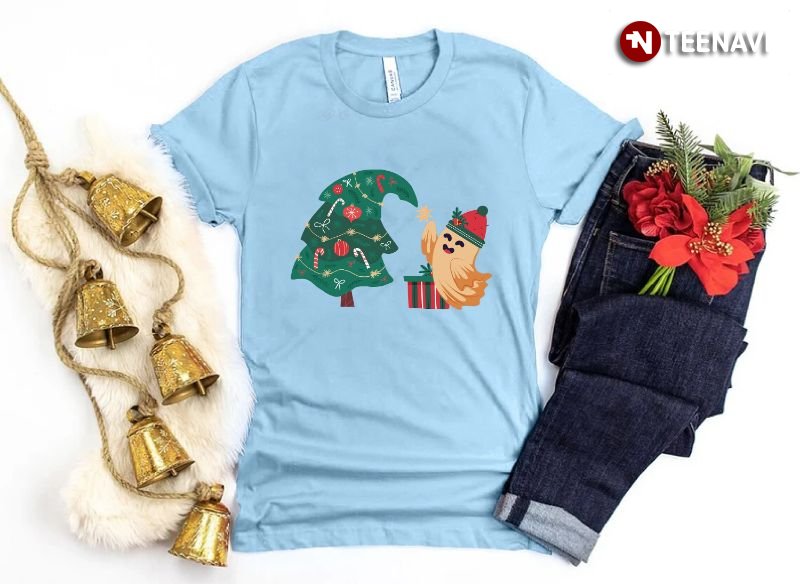 Funny Christmas Shirt, Xmas Tree And Cute Ghost