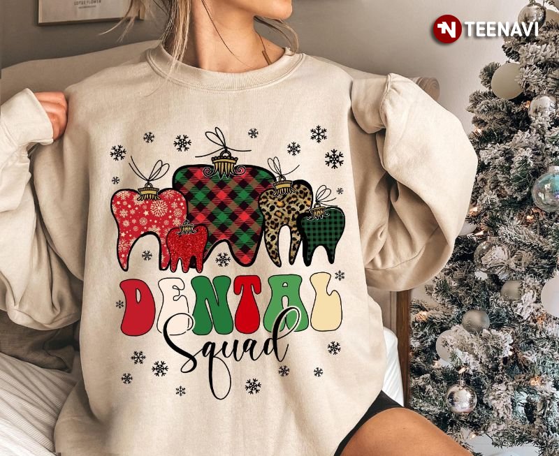 Dental Christmas Sweatshirt, Dental Squad Funny Teeth Leopard