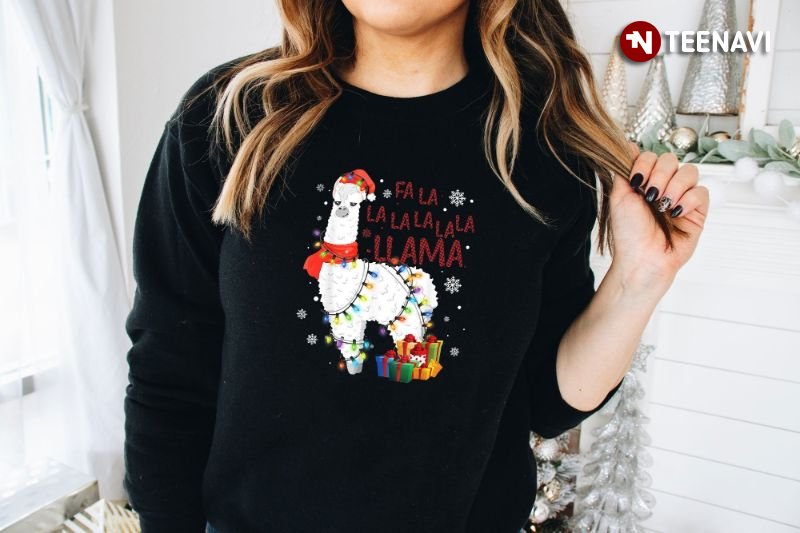 Llama Christmas Sweatshirt, Fa La La La La La La Llama