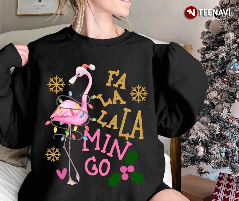 Santa Flamingo Christmas Sweatshirt, Fa La La La Min Go