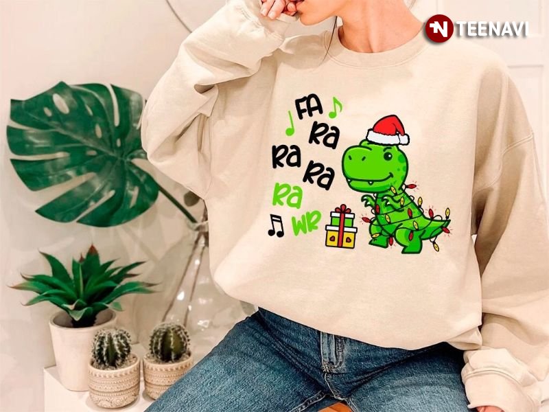Dinosaur Christmas Sweatshirt, Fa Ra Ra Ra Ra Wr