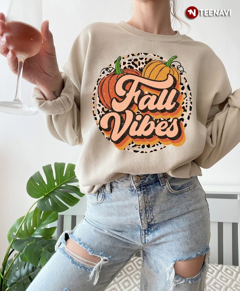 Fall Pumpkin Sweatshirt, Fall Vibes Leopard