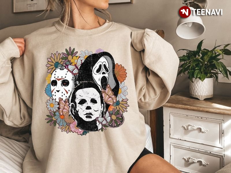 Horror Characters Sweatshirt, Michael Myers Jason Voorhees And Ghostface