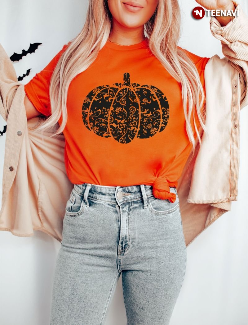 Floral Pumpkin Halloween T-Shirt