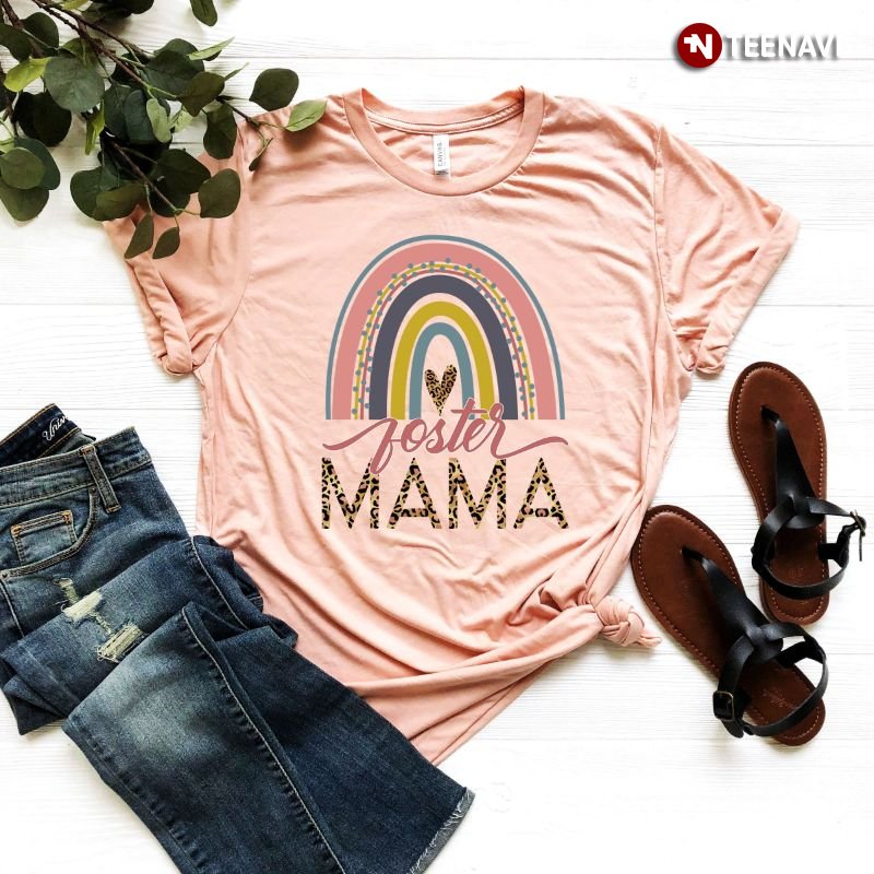Foster Mom Shirt, Foster Mama Rainbow Leopard