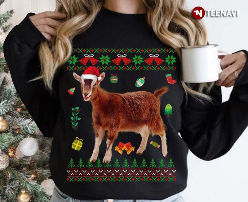 Goat Ugly Christmas Sweatshirt, Funny Santa Goat