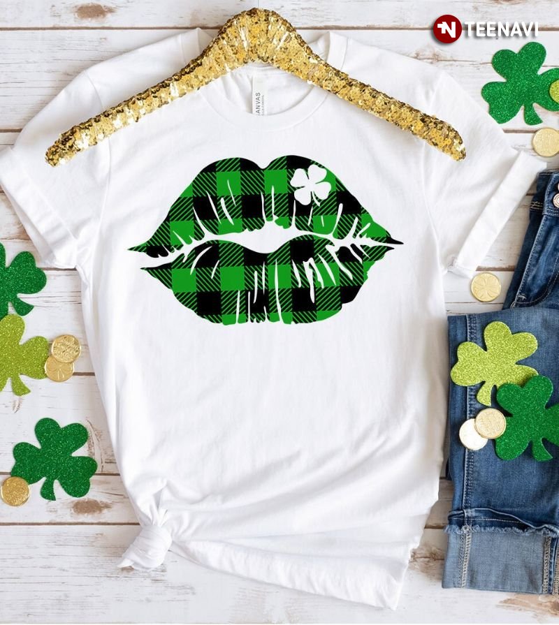St Patrick's Day Shirt, Plaid Green Lips