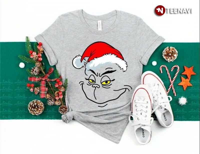 Grinch Christmas Shirt, Grinch Face With Santa Hat