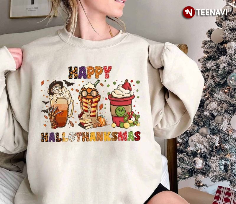 Ice Cream Halloween Thanksgiving Christmas Sweatshirt, Happy Hallothanksmas