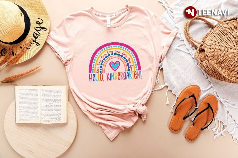 Kindergarten Teacher Shirt, Hello Kindergarten Rainbow