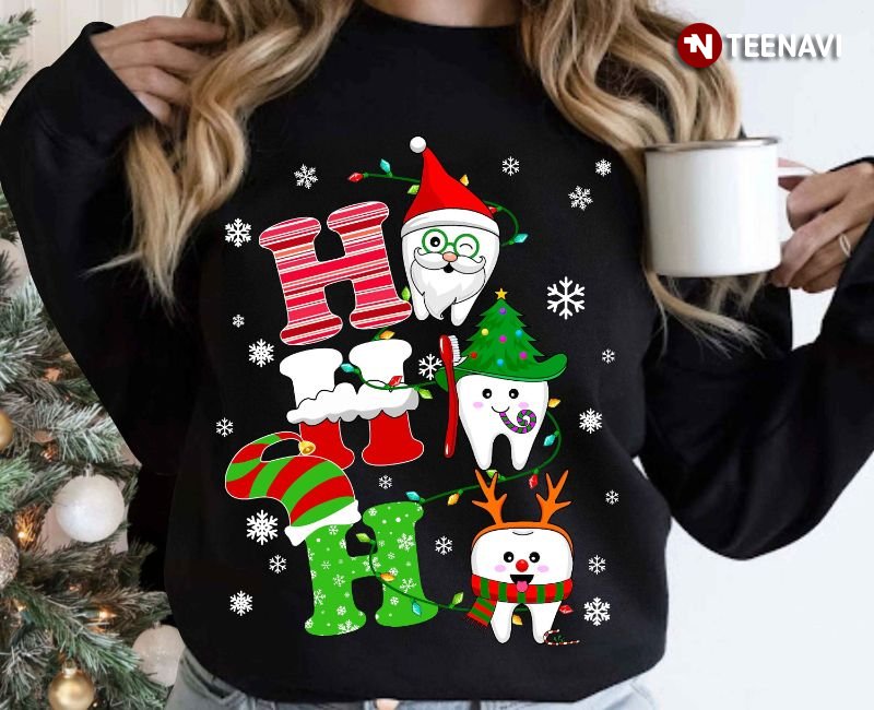 Ho Ho Ho Dentist Sweatshirt, Funny Teeth In Christmas Costumes