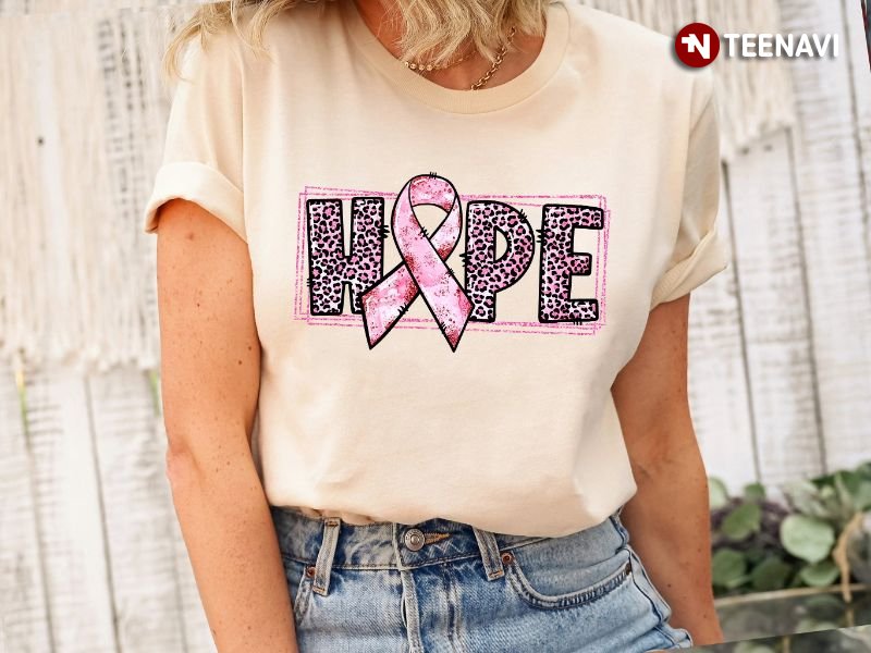 Breast Cancer Shirt, Hope Leopard Pink Ribbon