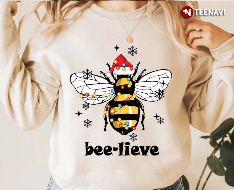 Bee Christmas Sweatshirt, Bee-lieve