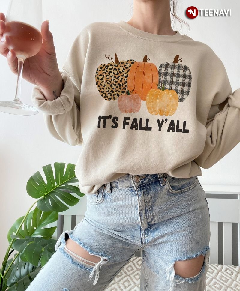 Fall Lover Sweatshirt, It's Fall Y'all Pumpkin Leopard