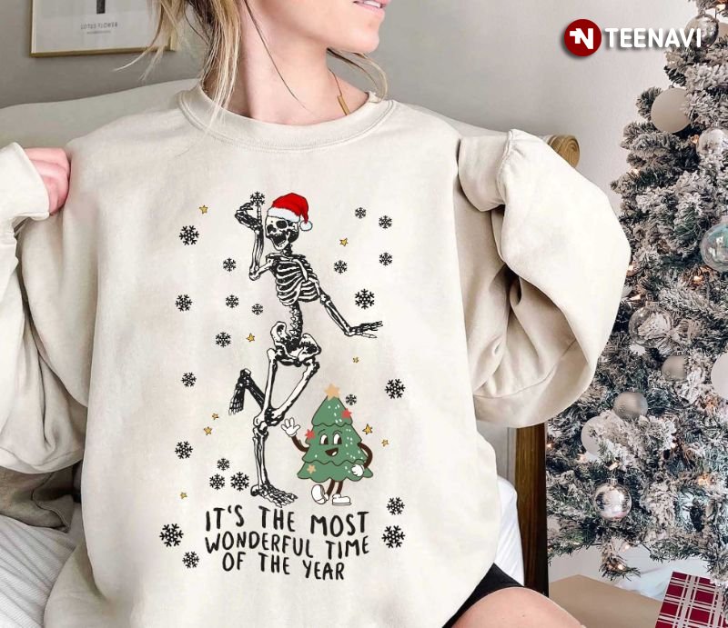 Skeleton Christmas Sweatshirt, It's The Most Wonderful Time Of The Year