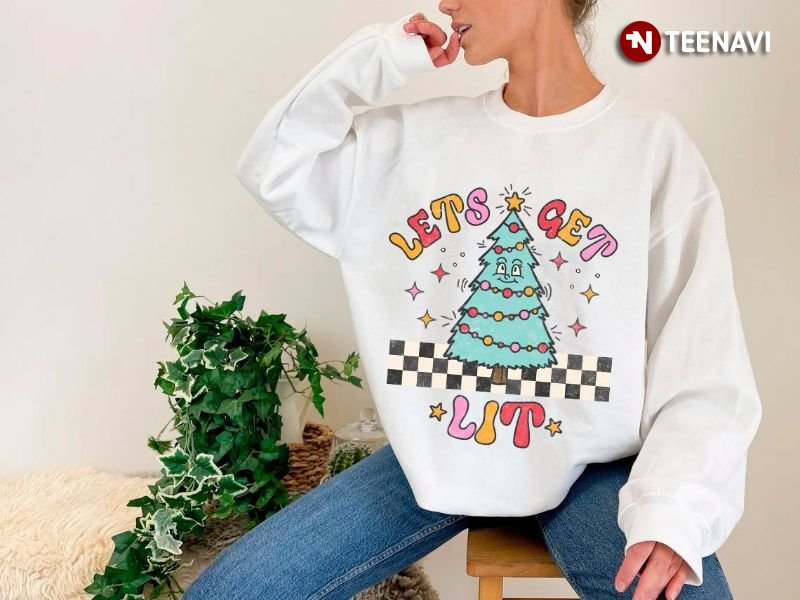 Funny Christmas Tree Sweatshirt, Let's Get Lit