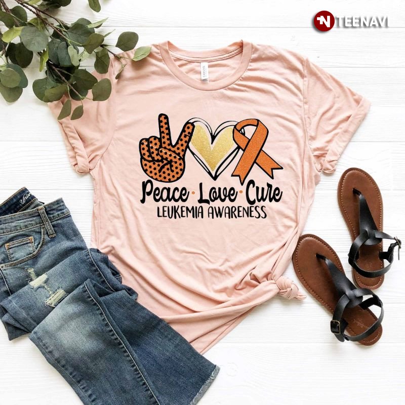Leukemia Awareness Shirt, Peace Love Cure Leukemia Awareness