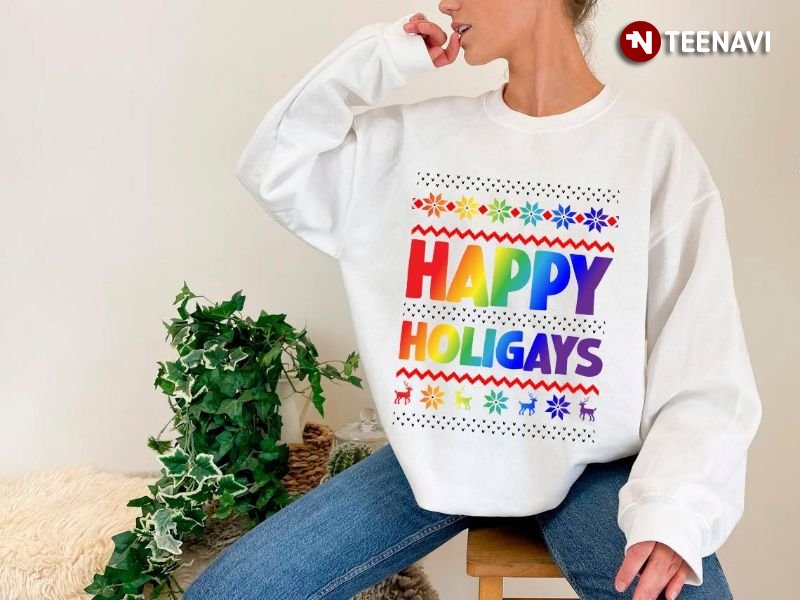 LGBT Ugly Christmas Sweatshirt, Happy Holigays