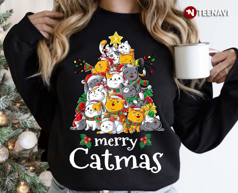 Funny Cat Sweatshirt, Merry Catmas
