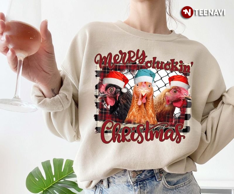 Santa Chicken Sweatshirt, Merry Cluckin' Christmas