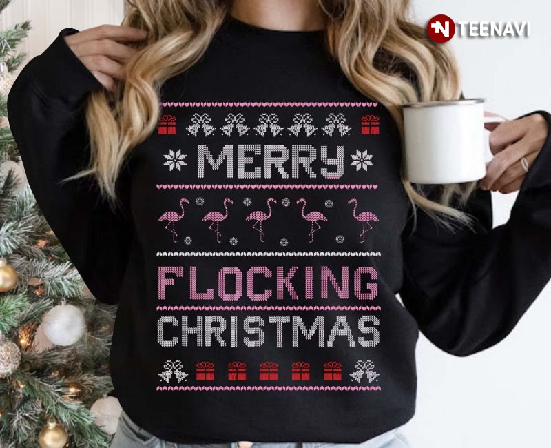 Flamingo Ugly Christmas Sweatshirt, Merry Flocking Christmas
