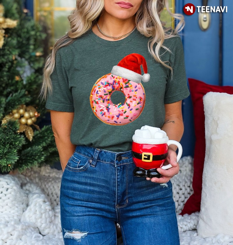 Donut Christmas Shirt, Donut With Santa Hat