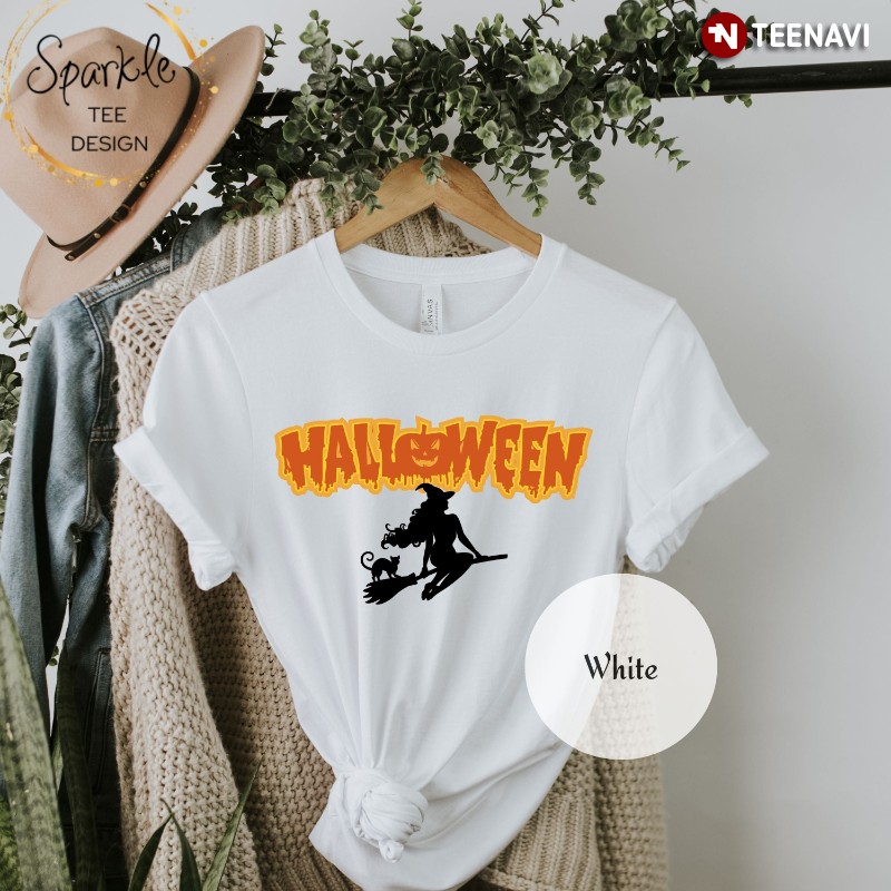Witch And Black Cat Halloween T-Shirt