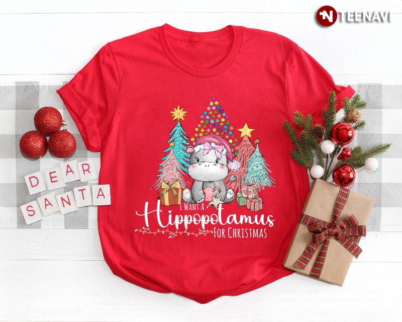 Christmas Hippopotamus Shirt, I Want A Hippopotamus For Christmas