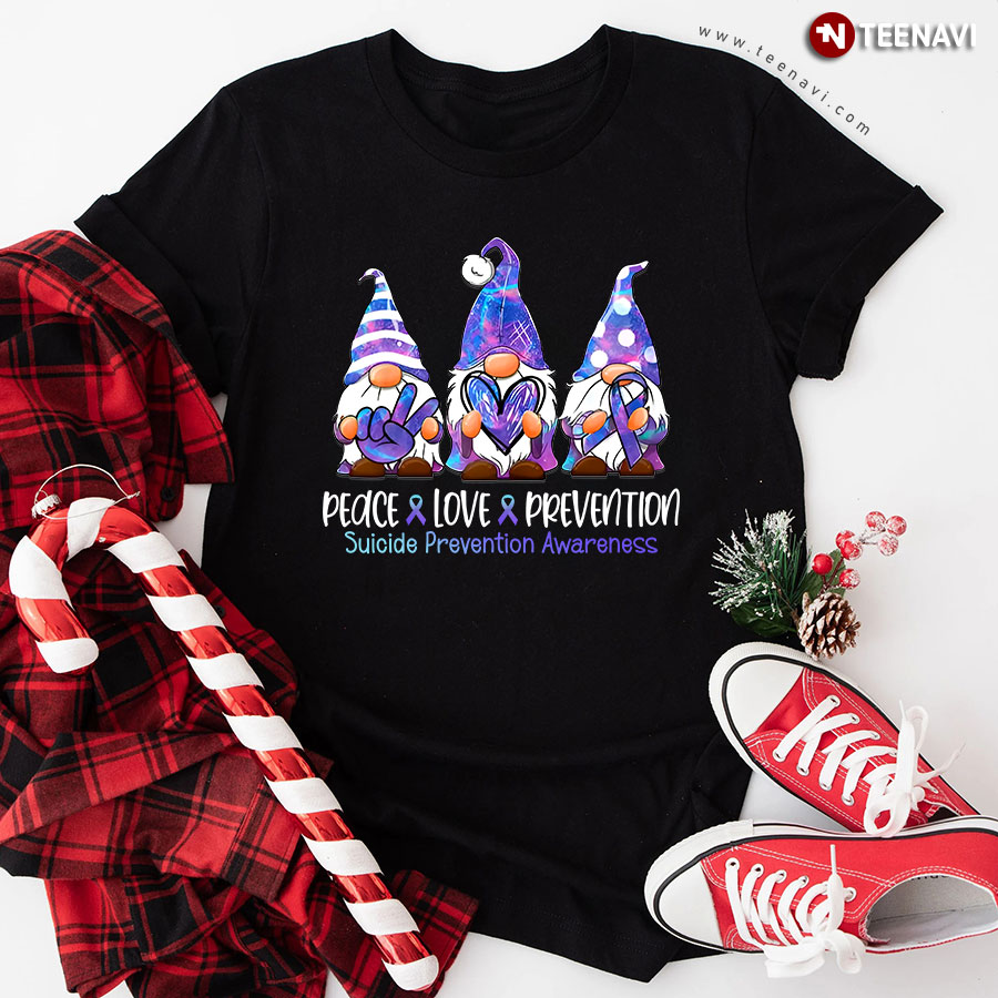 Peace Love Prevention Suicide Prevention Awareness Gnome T-Shirt