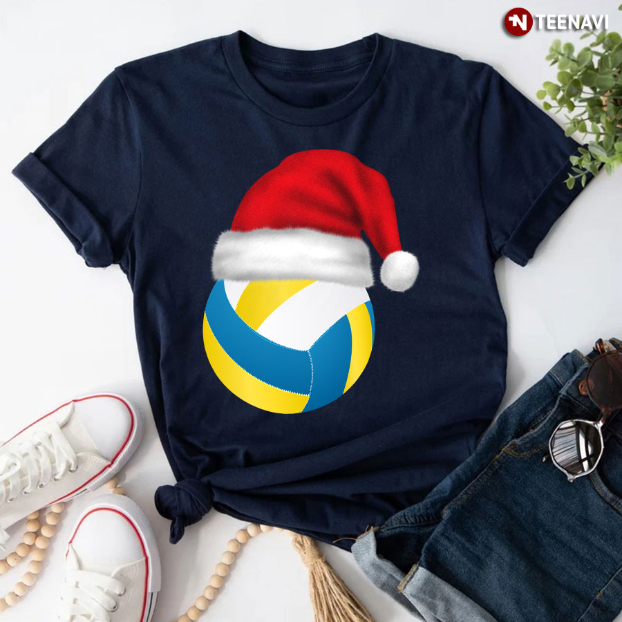 Volleyball Ball With Santa Hat Christmas Volleyball Lover T-Shirt