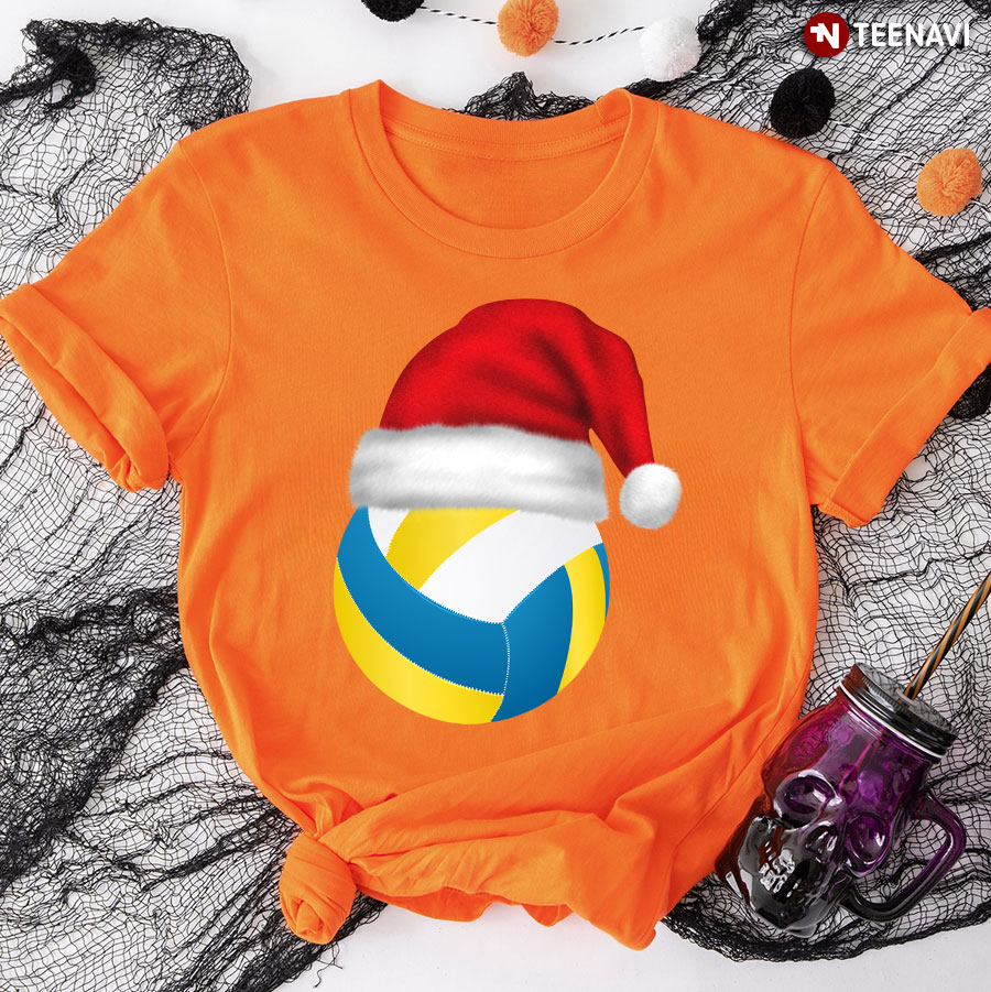 Volleyball Ball With Santa Hat Christmas Volleyball Lover T-Shirt
