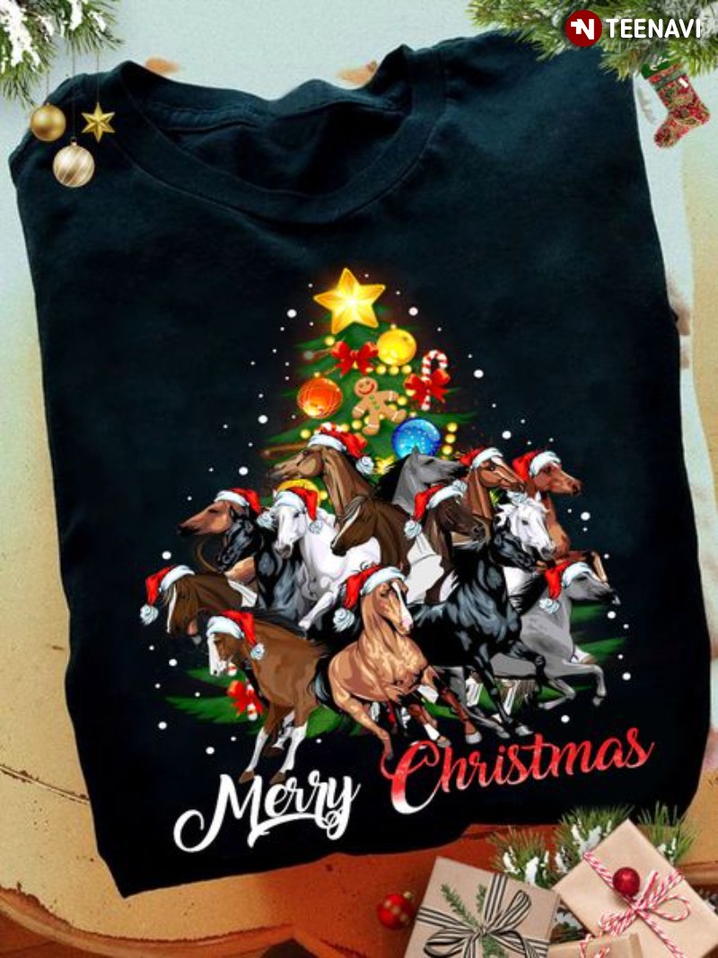 Horse Christmas Tree Shirt, Merry Christmas