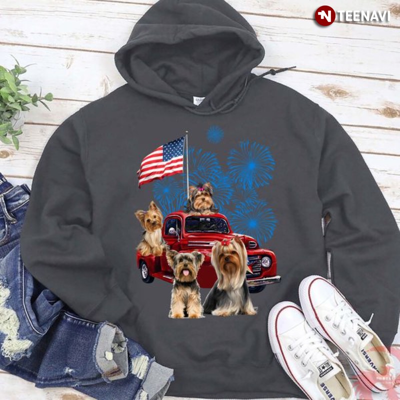 Yorkshire Terrier 4th of July Hoodie, Yorkshire Terrier Dogs With American Flag