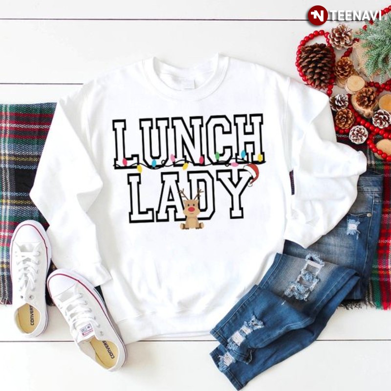 Lunch Lady Christmas Sweatshirt, Lunch Lady Xmas Lights