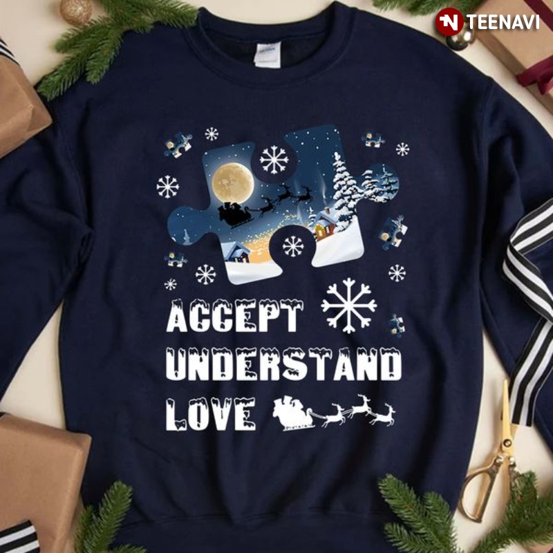 Autism Puzzle Christmas Sweatshirt, Accept Understand Love