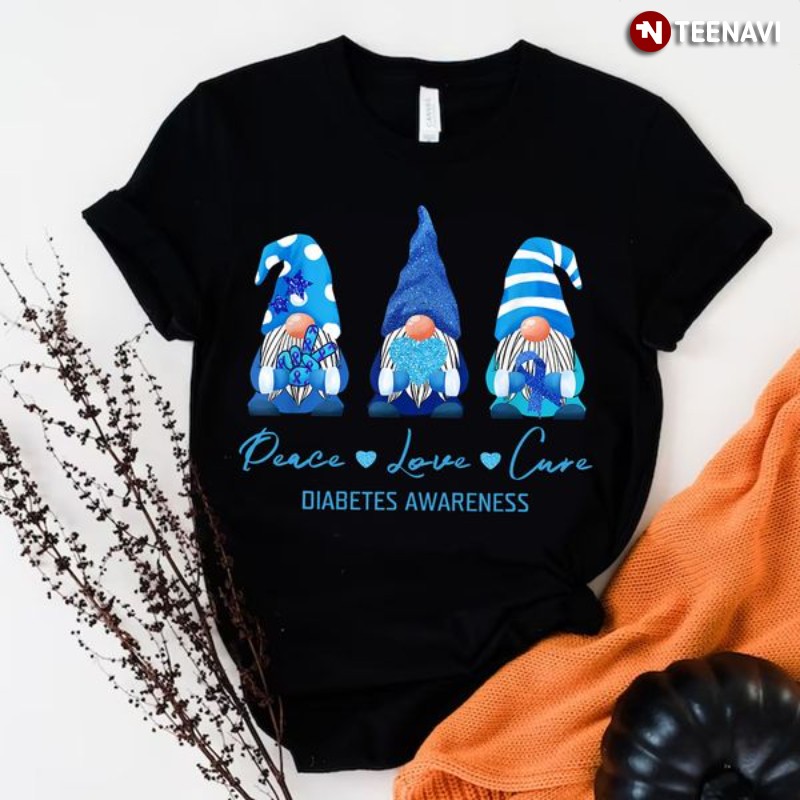 Gnome Diabetes Awareness Shirt, Peace Love Cure Diabetes Awareness