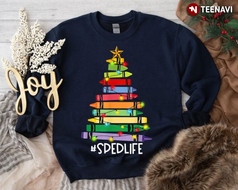 Special Education Christmas Sweatshirt, Sped Life Crayons Xmas Tree