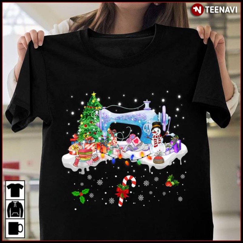 Sewing Lover Christmas Shirt, Sewing Machine Xmas Tree Snowman