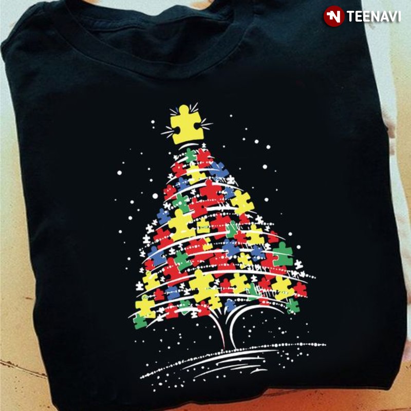 Autism Christmas Tree Shirt, Autism Puzzles Xmas Tree