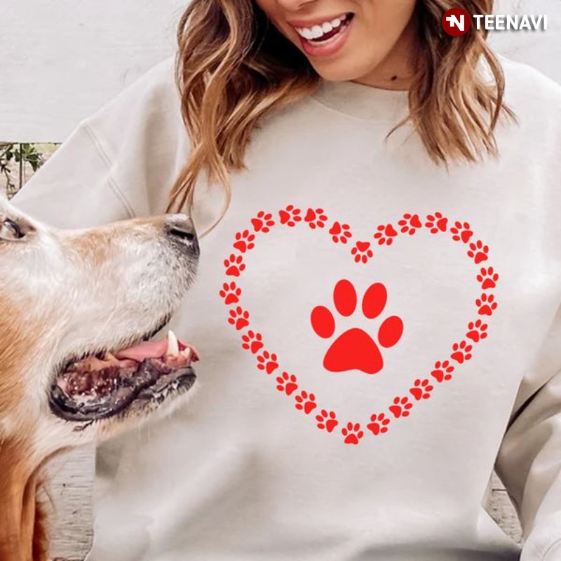 Dog Lover Sweatshirt, Heart Dog Paws