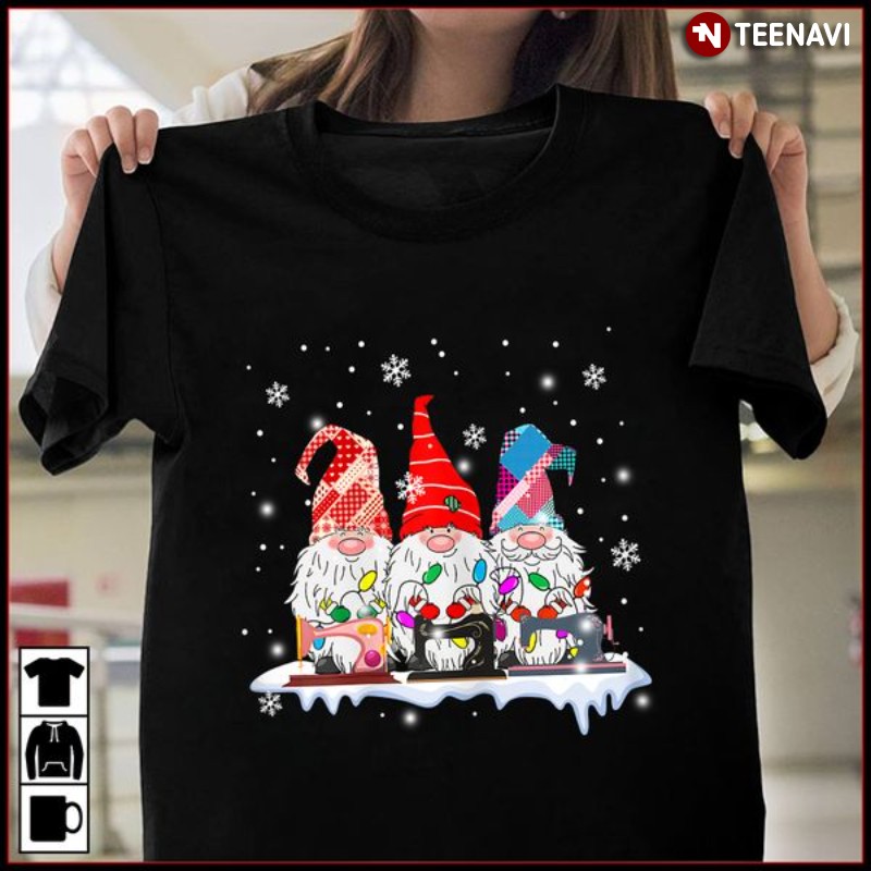 Christmas Gnome Sewing Shirt, Funny Gnomes With Sewing Machines