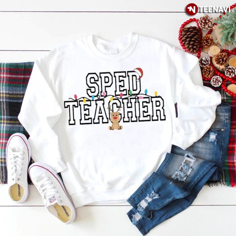 Special Education Teacher Christmas Sweatshirt, Sped Teacher Xmas Lights