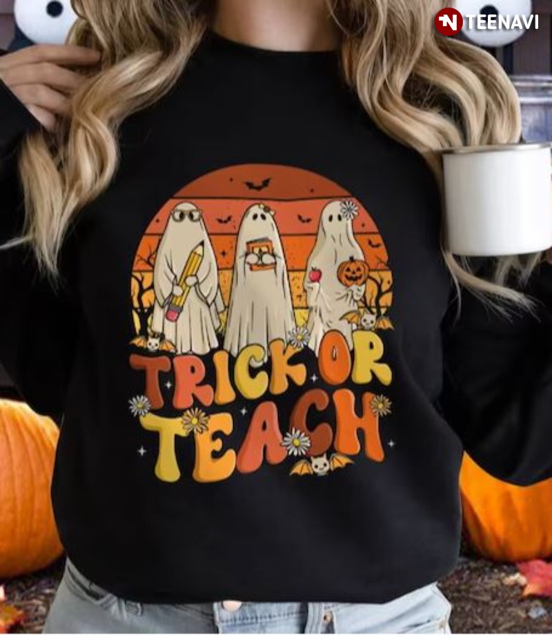Funny Boo Teacher Halloween Sweatshirt, Vintage Trick Or Teach
