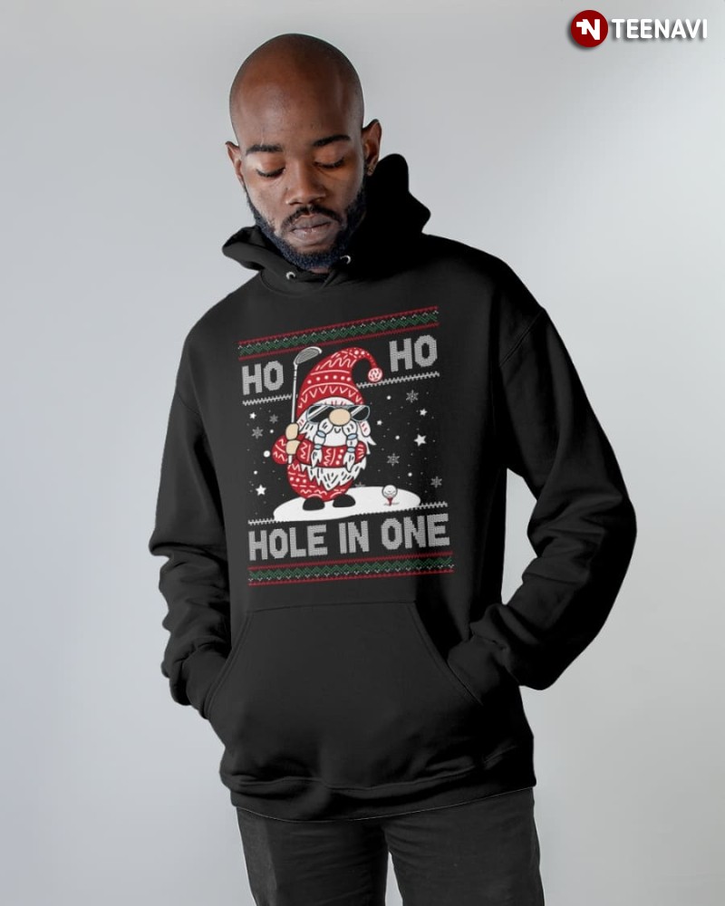 Gnome Golf Christmas Hoodie, Ho Ho Hole In One