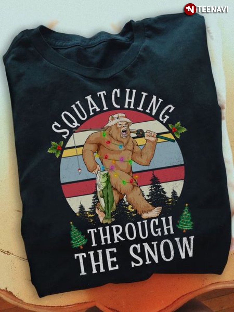 Vintage Christmas Bigfoot Shirt, Squatching Through The Snow