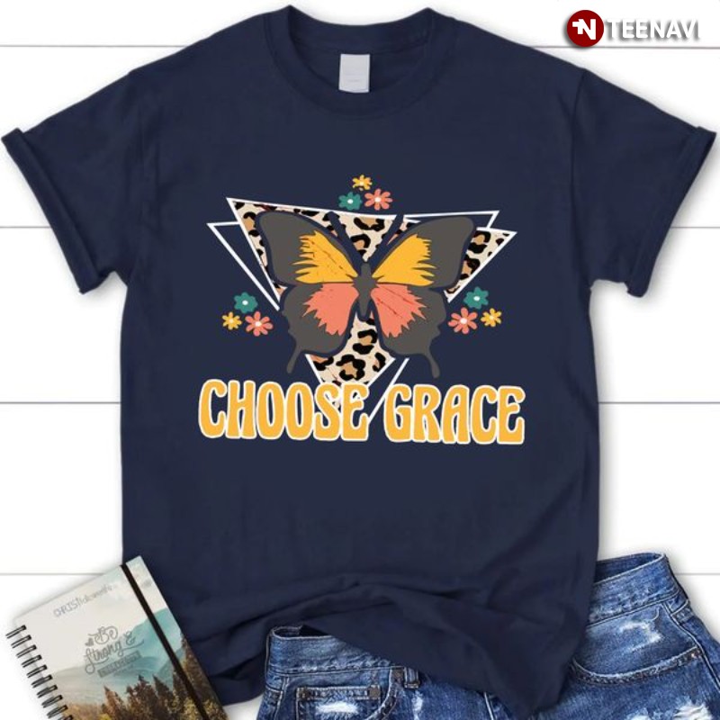Christian Shirt, Choose Grace Butterfly Leopard