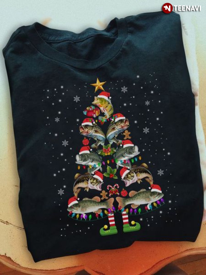 Fishing Christmas Elf Shirt, Xmas Fishes Tree